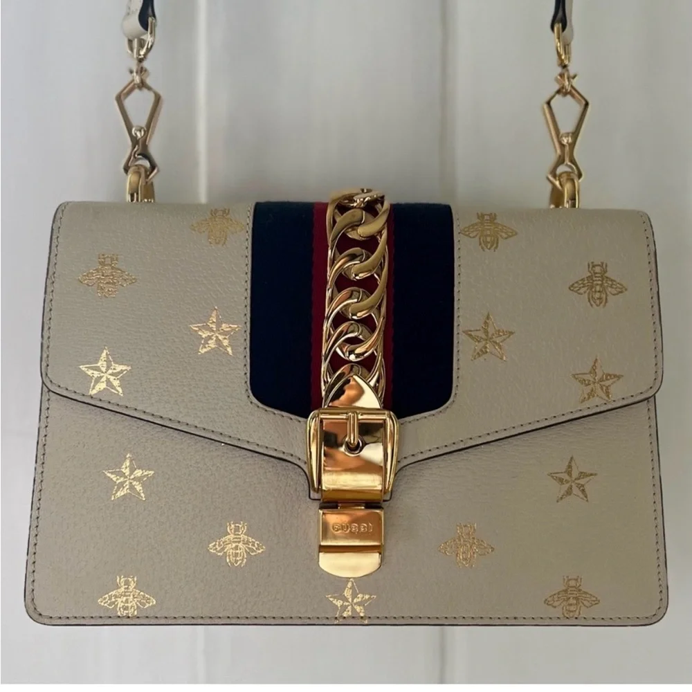 Gucci ivory Gold-Embellished bees and stars crossbody Bag- PM size - Picture 13 of 15